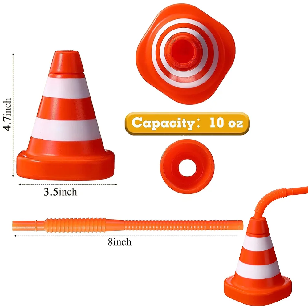 6/12/24pcs Construction Cone Cups with Straws Kids Boys Traffic Party Race Car Theme Birthday Party Decoration Supplies Gifts