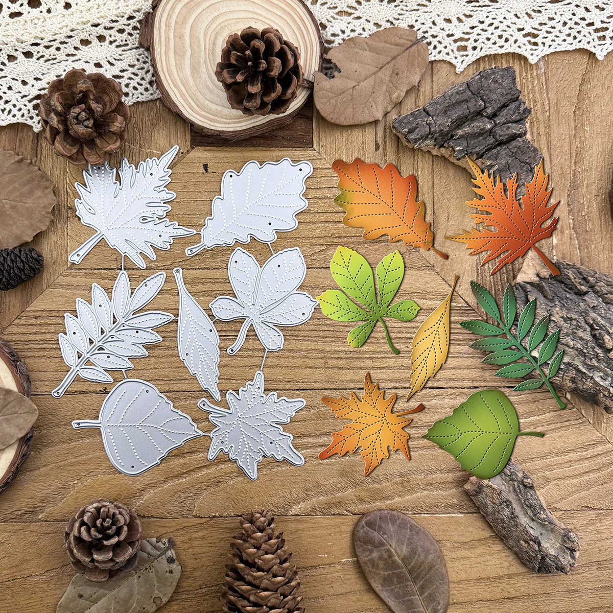 7 Styles Dotted Lines Leaves Fall Maples  Metal Cutting Dies Scrapbooking Decorative Embossing DIY Paper Cards