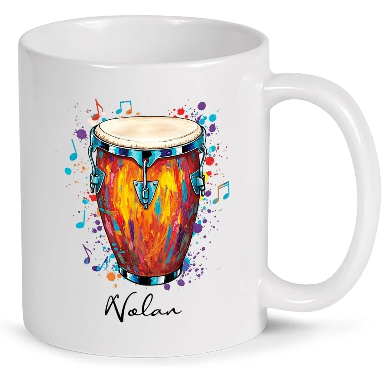 

Colorful Bongo Drum Porcelain Mug, Personalized Bongo Drum Cup with Name, Music Coffee Cup, Gifts for Men Wo