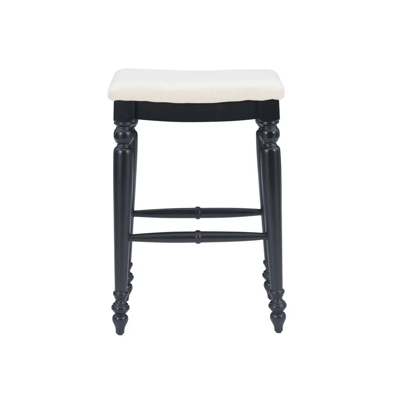 30 inch Backless Bar Stool Saddle Seat Rubberwood Kitchen Dining Room Sturdy Foot Rails Plush Padded Fabric Easy Assembly