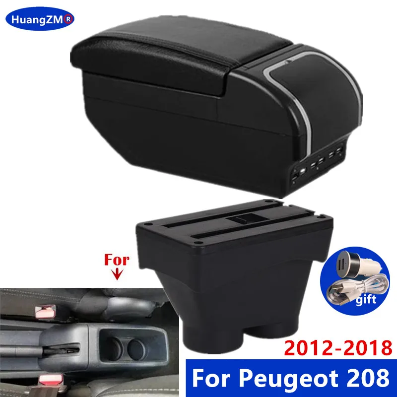Für Peugeot 208 Armlehnenbox 2012–2018, Aufbewahrungsbox, Autohalter, Aschenbecher, Innenzubehör, Nachrüstteile, USB 2017 2016 2015 ﻿