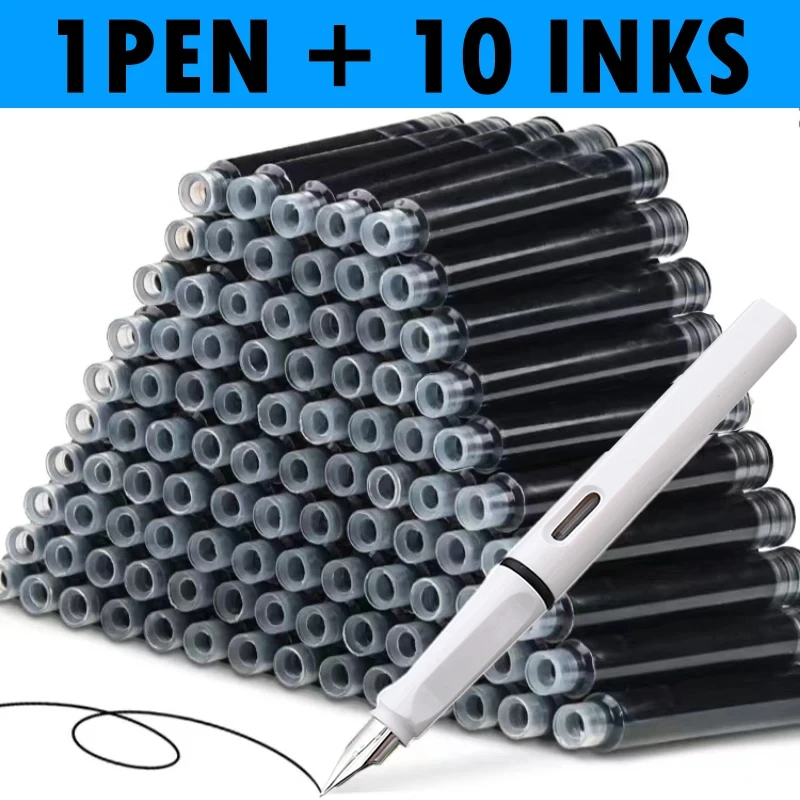

11pcs Fountain Pen Set 0.38mm Fine Point Replaceable Ink for Smooth Writing Multifunctional Office Stationery Learning Supplies