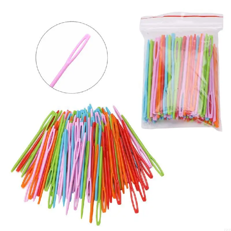 P0UE 100Pcs Children Colorful Plastic 7cm Needles Tapestry Binca Sewing Wool Yarn DIY