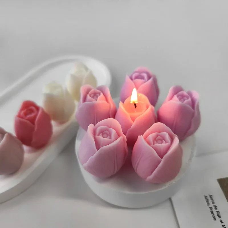 Mini Blume Kerze Silikon Form 3D Rose Knospe Seife Schokolade Kuchen Dekoration Backen Werkzeuge Handgemachte Eis Gips Handwerk Form