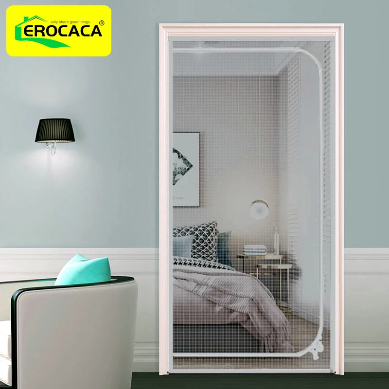 EROCACA Gray Anti-Mosquito Net Pet Screen Door Curtain Fly Insect Screen Mesh Heavy Duty Cat Proof Mesh Screen Door with Zipper