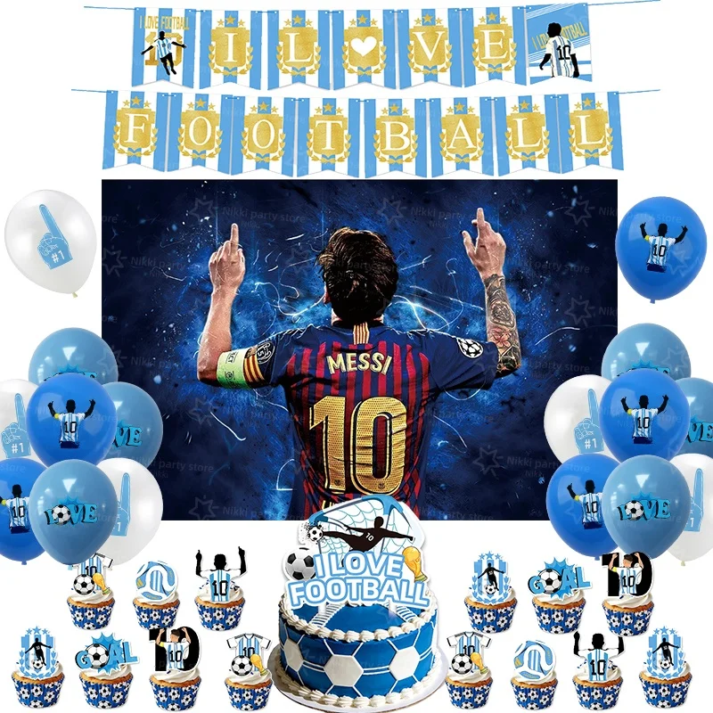 Fußball-Party-Zubehör Superstar Messi Geburtstagsdekoration Einweg-Tischgeschirr Tischdecke Teller Becher Hintergrund – Detail 9