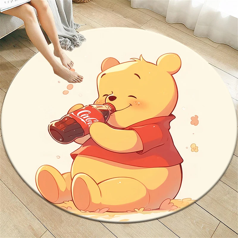 Winnie The Pooh HD Printed Round Carpet for Living Room Bedroom Rugs Camping Picnic Mats Flannel Anti-Slip Rug Yoga Mat Gift