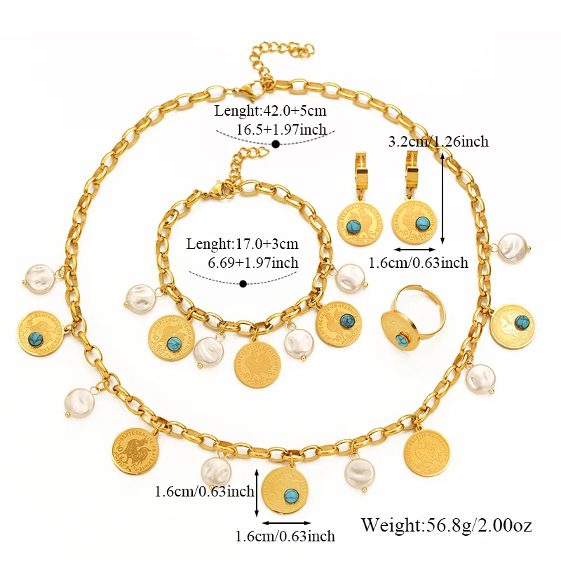 EILIECK 316L Edelstahl Halskette Armband Ohrringe Ring Set Trendiger Kristall Zirkon Perle Wasserdichter Schmuck für Frauen Mädchen – Detail 14