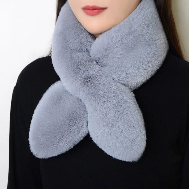 Fashion Faux Rabbit Fur Women Winter Warm Scarf Soft Furry Scarves Casual Female Thicken Plush Solid Color Neck Warmer Collar