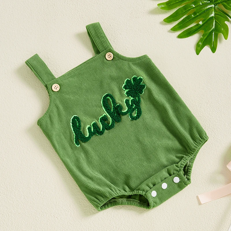 Baby Girls Boys Ovrealls Rompers Ireland Clothes Letter Clover Embroidered Sleeveless Infant Bodysuits Jumpsuits