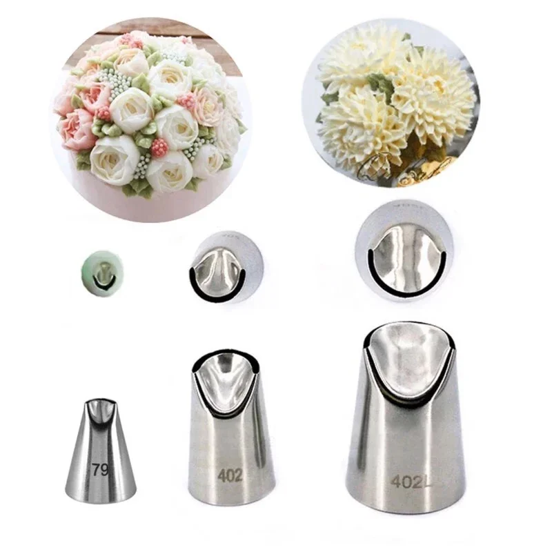 5Pcs/Set Chrysanthemum Cream Nozzles 304 Stainless Steel Lcing Piping Pastry Nozzles DIY Cupcake Fondant Cake Decoration Tools