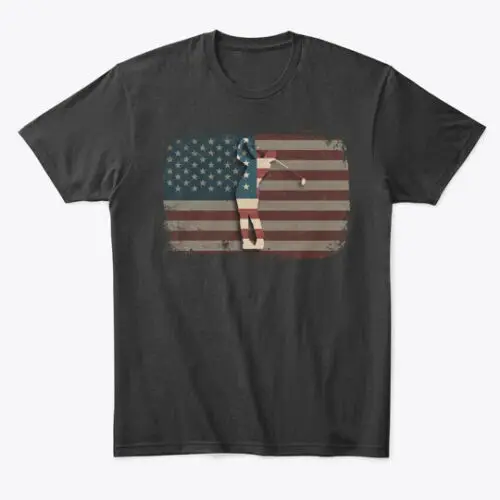 

Vintage American Flag Golfing Gift Premium T-Shirt Made in the USA Size S to 5XL