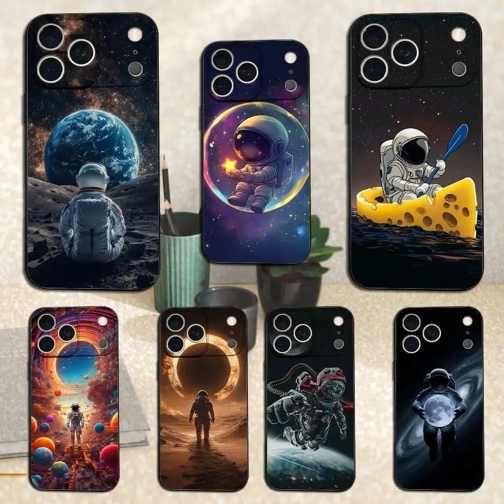 

Universe Art Astronaut For iPhone 12,16,11,14,15,17,13,X,Mini,SE,XS,Plus,Pro Max,8,7,XR,Soft Silicone Black Case