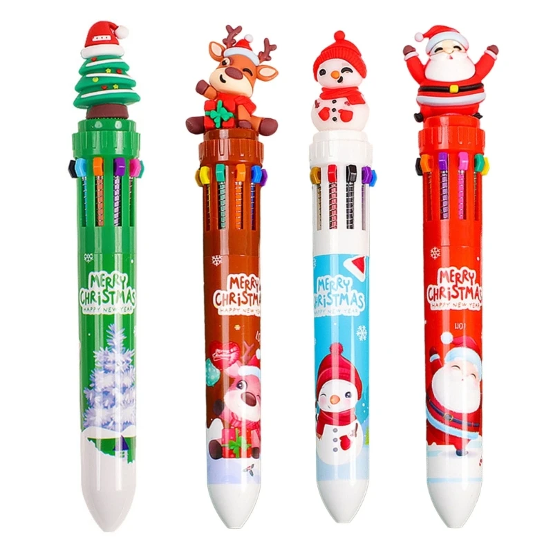 

Christmas Ballpoint Pen 10-Colors-in-1 Multicolor Pen for Christmas Stocking Stuffer Christmas Party Favor Supplies N58E