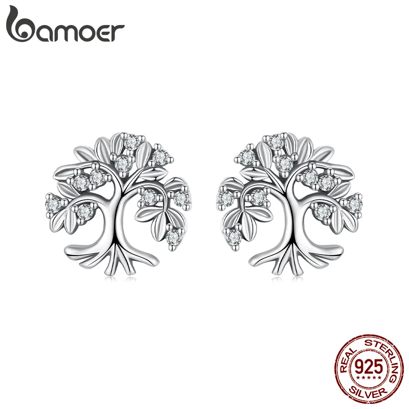 BAMOER Solid 925 Sterling Silver Tree of Life Stud Earrings Dainty Casual Stud Earrings for Women Fashion Hypoallergenic Jewelry