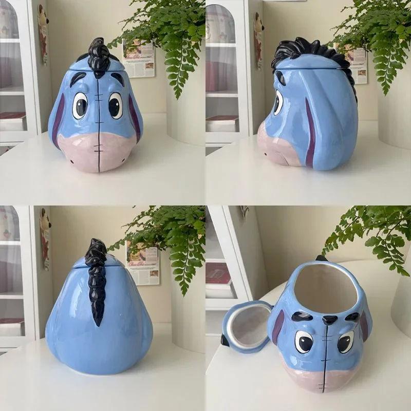 Disney Anime Winnie Pooh Bear Eeyore Figure Toys Animal Donkey Ceramic Large Capacity Storage Tank Tea Canister Birthday Gifts