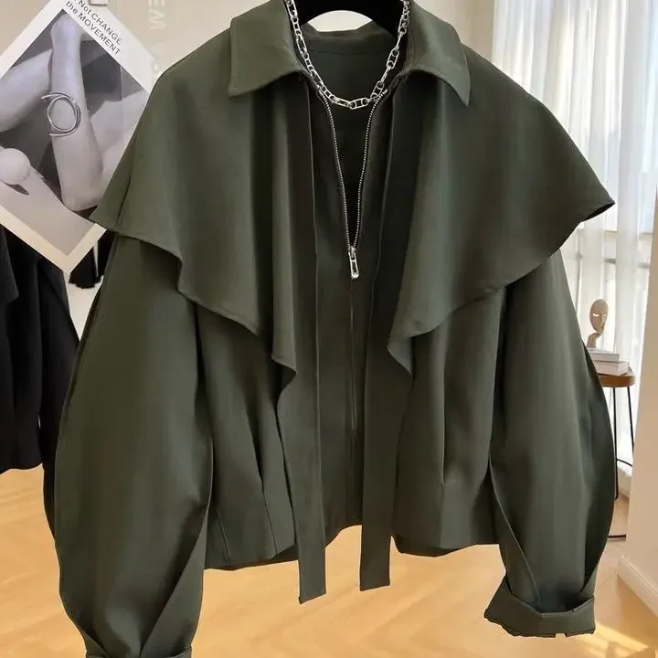 

Повседневная короткая куртка-накидка Design Sense, женская весенне-осенняя куртка 2024, модный топ со свободным воротником