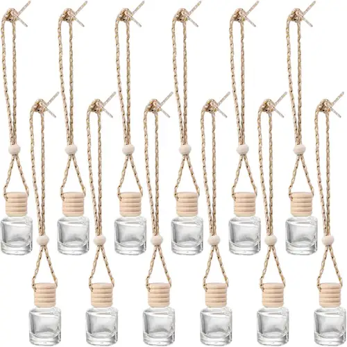 Imagen 1 del producto 12 Uds botella de Perfume de vidrio Mini DIY tapa de madera difusor de aromaterapia colgante de coche aceite esencial viaje pequeño reutilizable