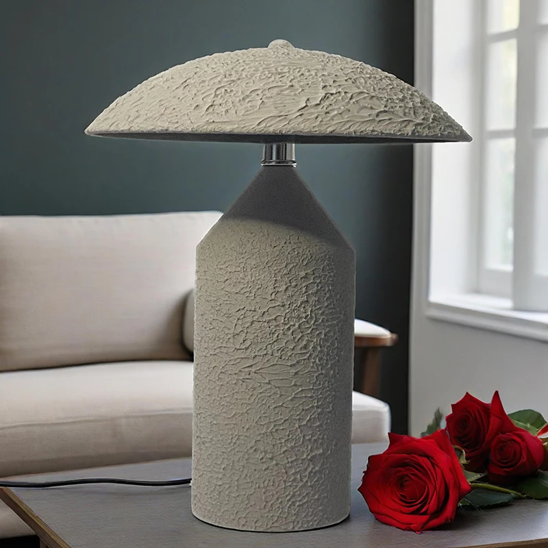 Japanese Wabi-Sabi Table Lamp for Living Room Home Decor Waterproof 18watt LED Bulb Iron Desk Lamp AC 110-240V Creased Cement