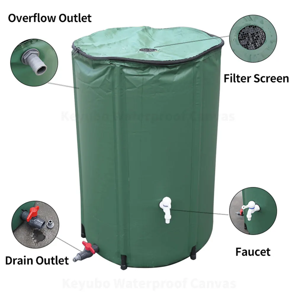 1350L Collapsible Rainwater Collection Tank - UV-Resistant PVC Rain Barrel With Tap For Garden & Home Use