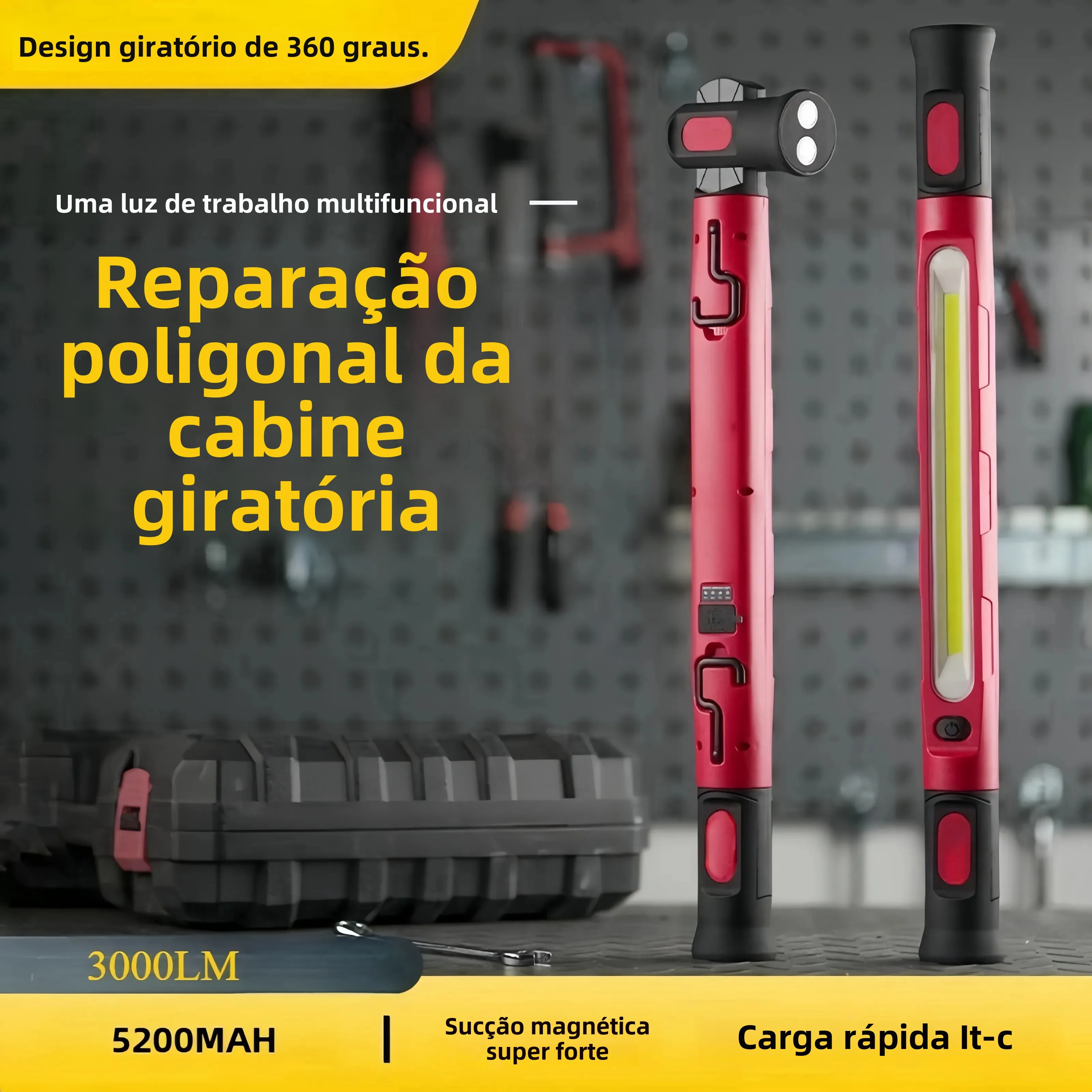 超高輝度磁気ワークライト内蔵-5200mah-充電式バッテリーアンダーフード作業ランプバー車の修理屋外照明