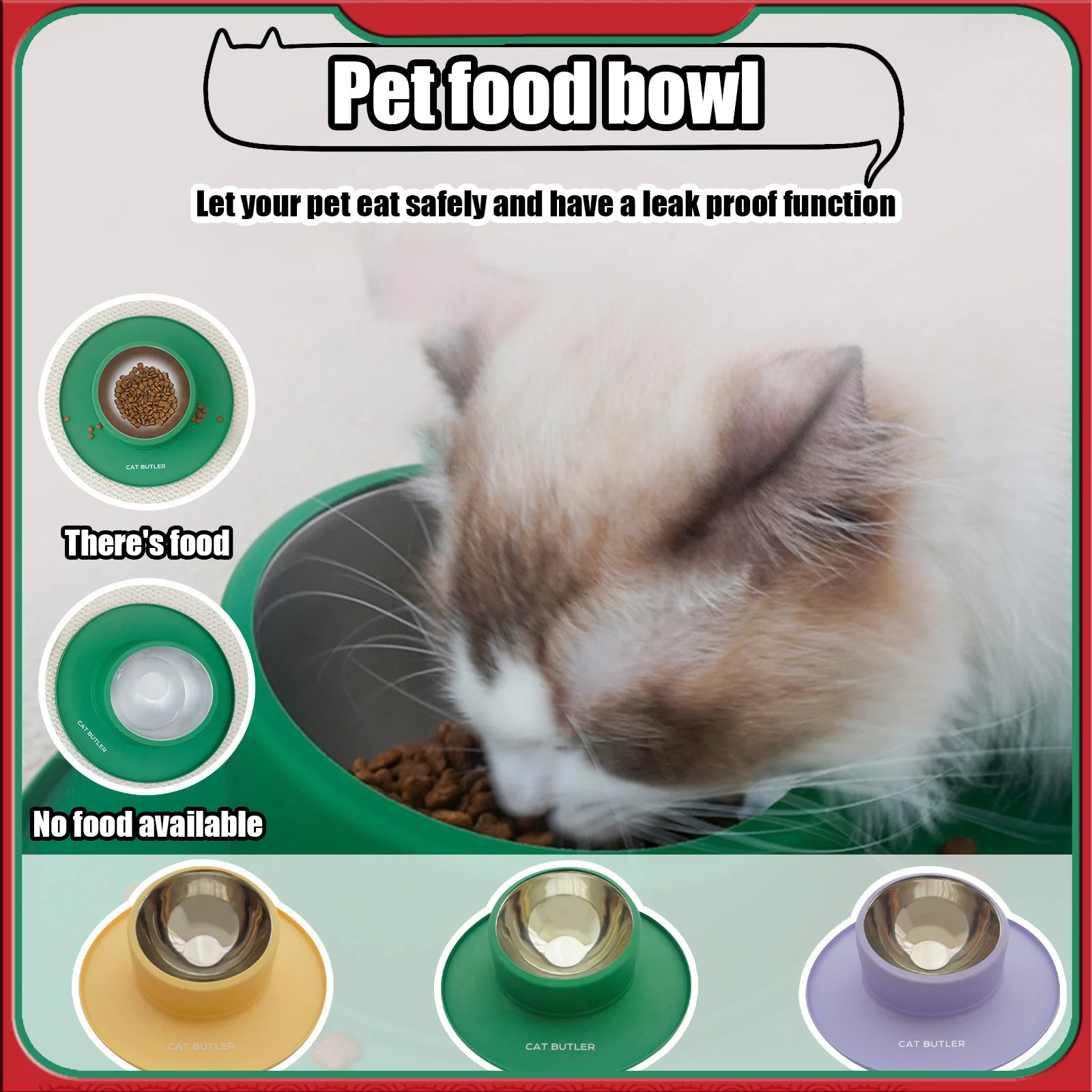 Silicone Stainless Steel Pet Non-Slip And Leak-Proof Eating 