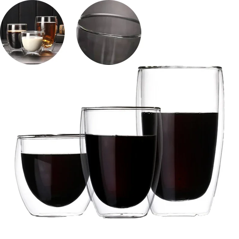 Stripe Doppia Parete Tè Succo di Latte Caffè Tazza di Acqua Whisky Caffè Espresso Tazza di Vetro ad Alto Borosilicato Trasparente Resistente al Calore Regalo