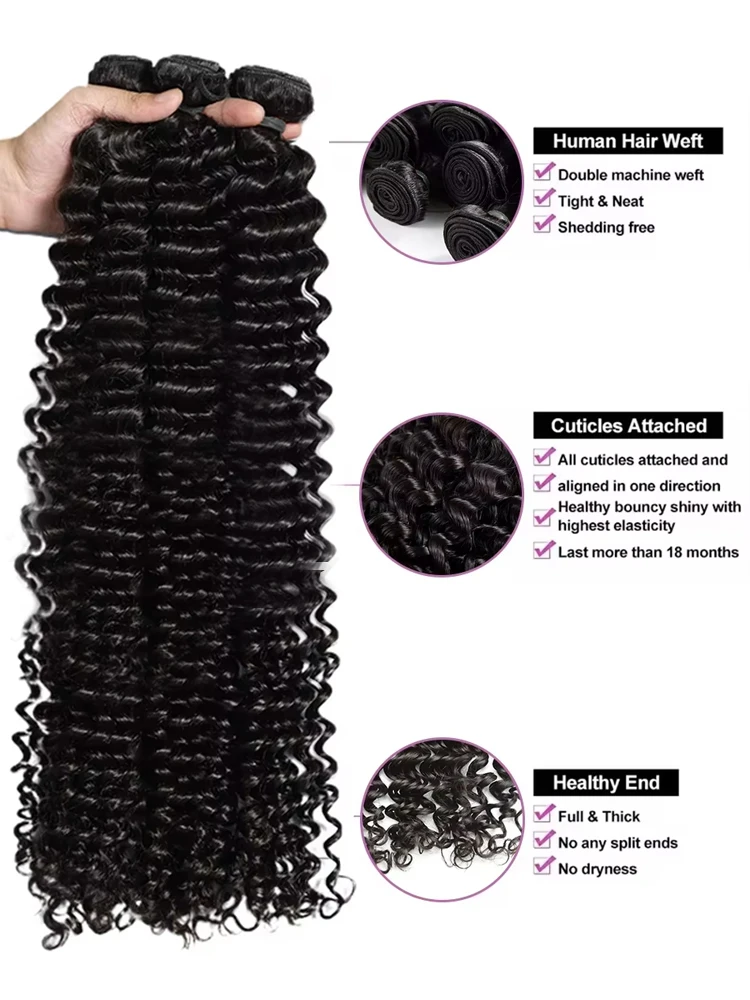 Deep Wave Human Hair Bundles 30 32 Inch Remy Unprocessed Raw Virgin 100% Human Hair Water Curly Wave Extensions 3 4 Bundles Deal