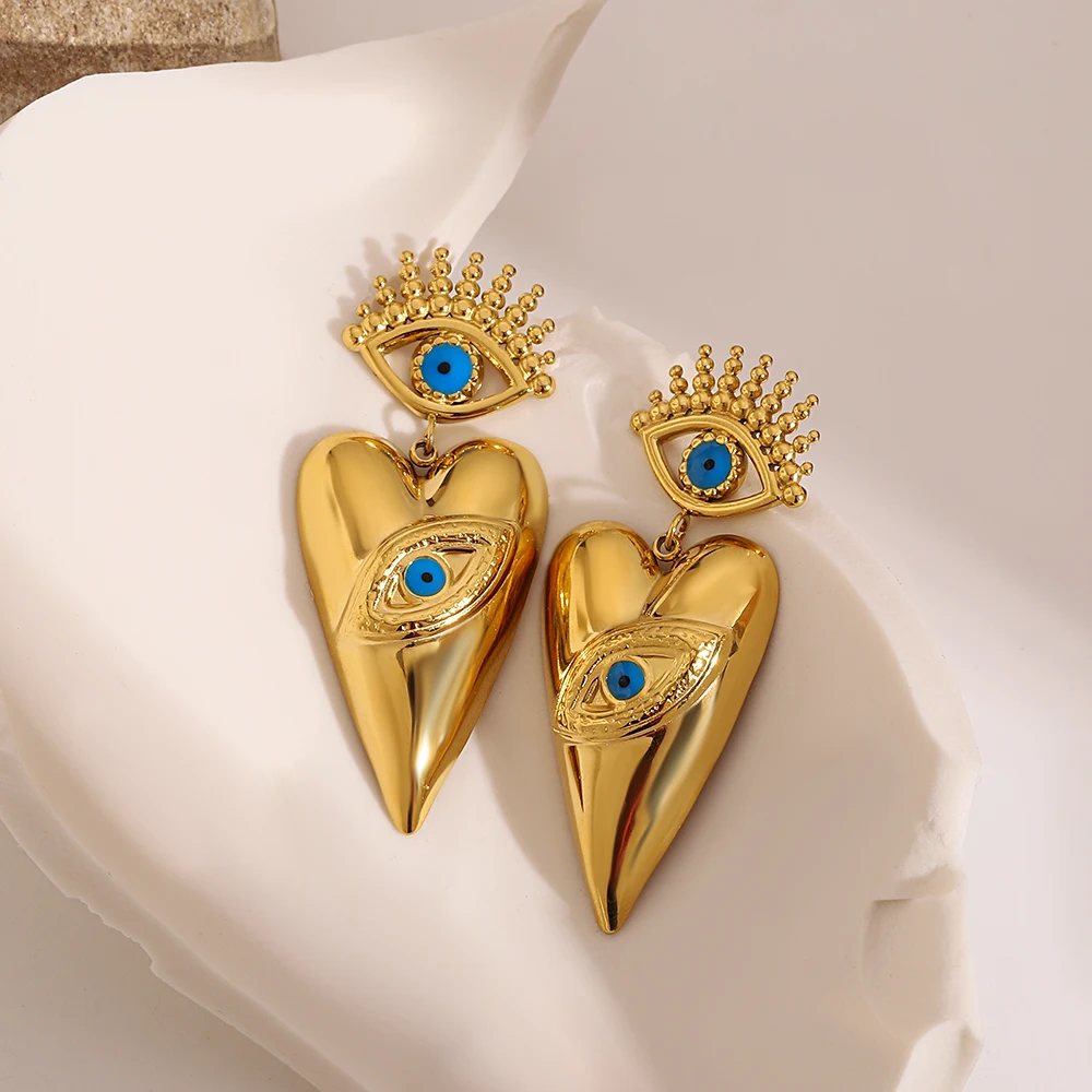 أقراط مطلية بالذهب للنساء ، الفولاذ المقاوم للصدأ ، المثلث ، القلب ، عين الشيطان ، الشخصية ، التبديد ، المجوهرات