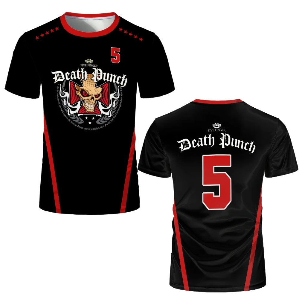 

New 5FDP Five Finger Death Punch Skull T Shirt Printed Casual Short Sleeved Sailor Collar Tops Oversized Men Women Fashion Tees