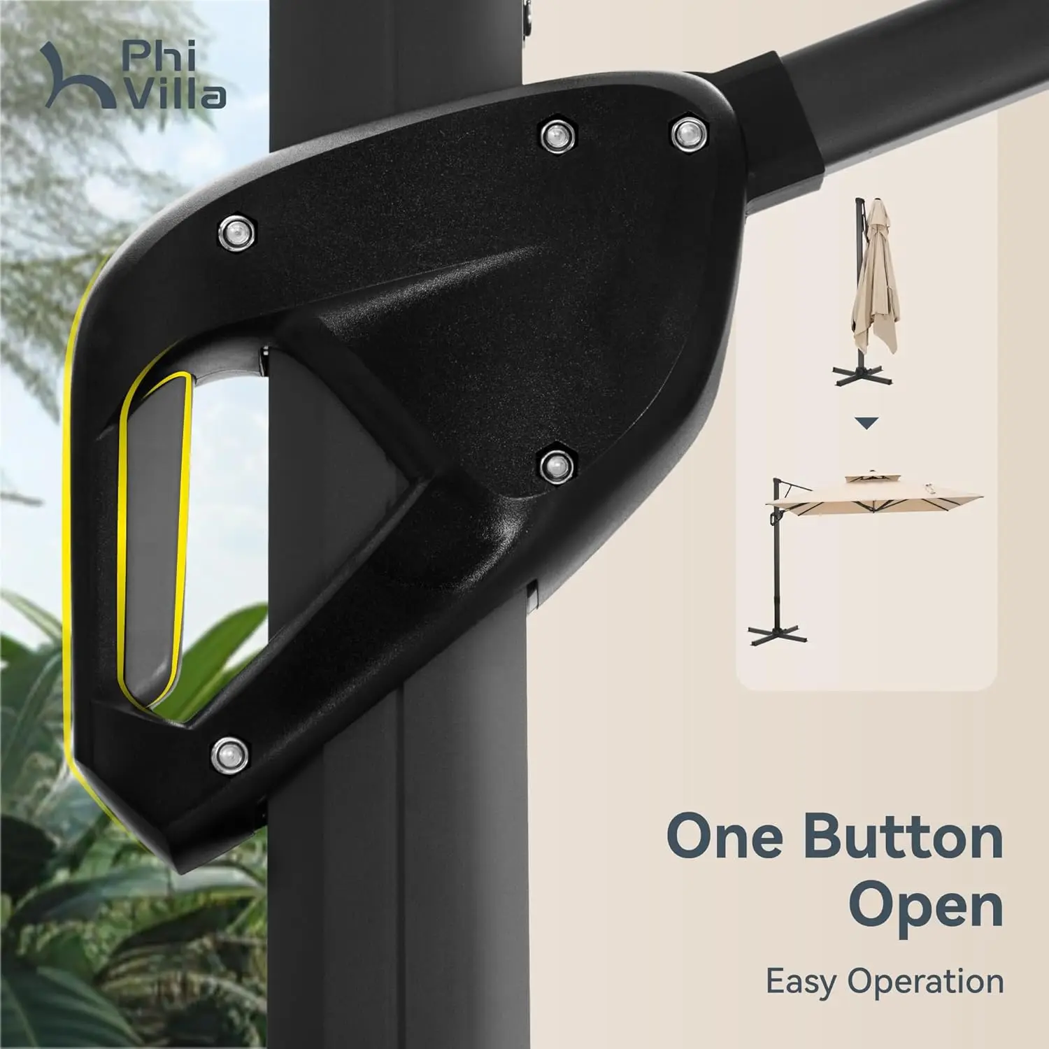 مظلة فناء ناتئ مقاس 9 × 12 بوصة مع قاعدة، مظلة كبيرة مستطيلة للخدمة الشاقة في الهواء الطلق مع مصعد هيدروليكي و360 °   الدوران