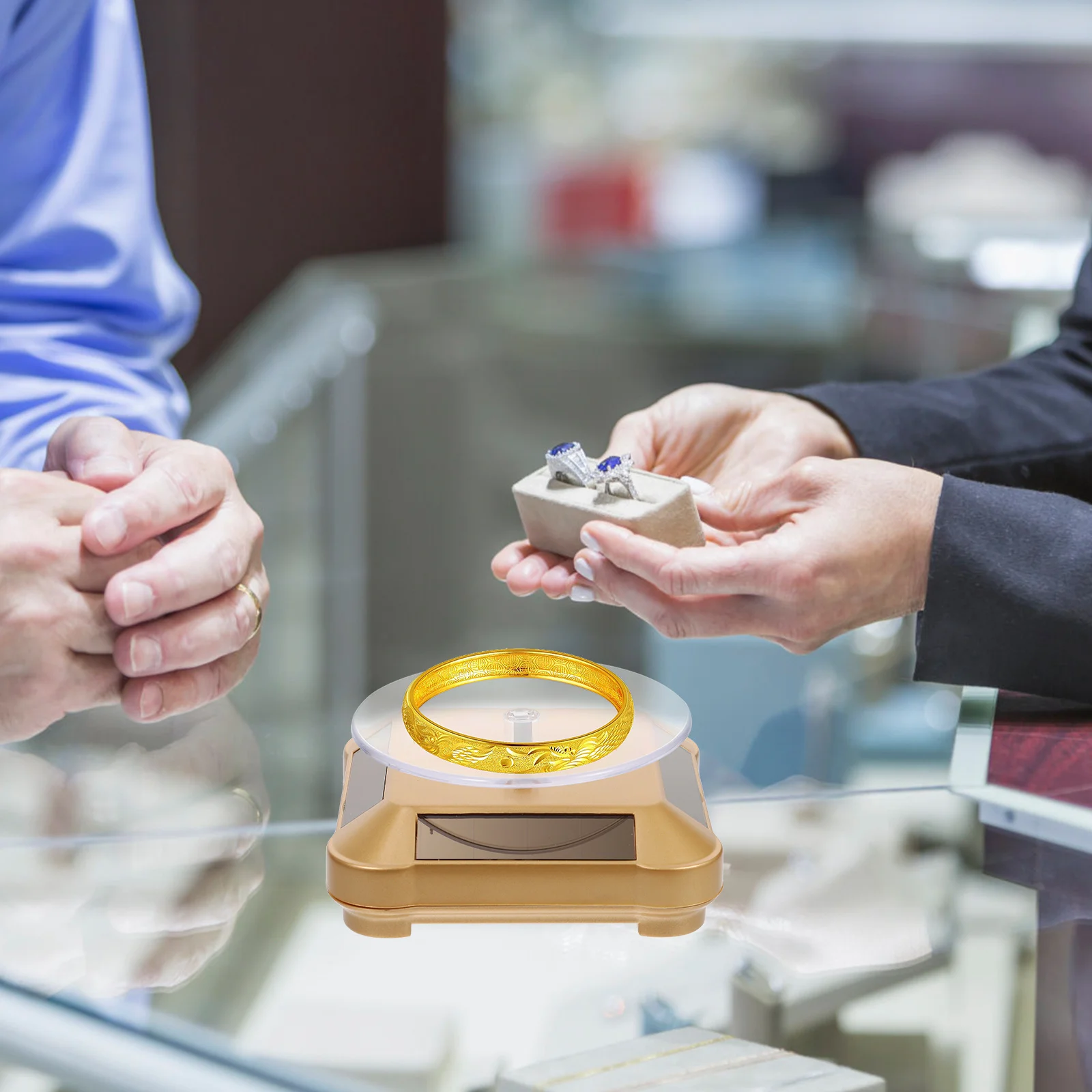 

1pc Rotating Display Stand 360° Automatic Solar Powered Turntable For Jewelry Watch Exhibition Booth