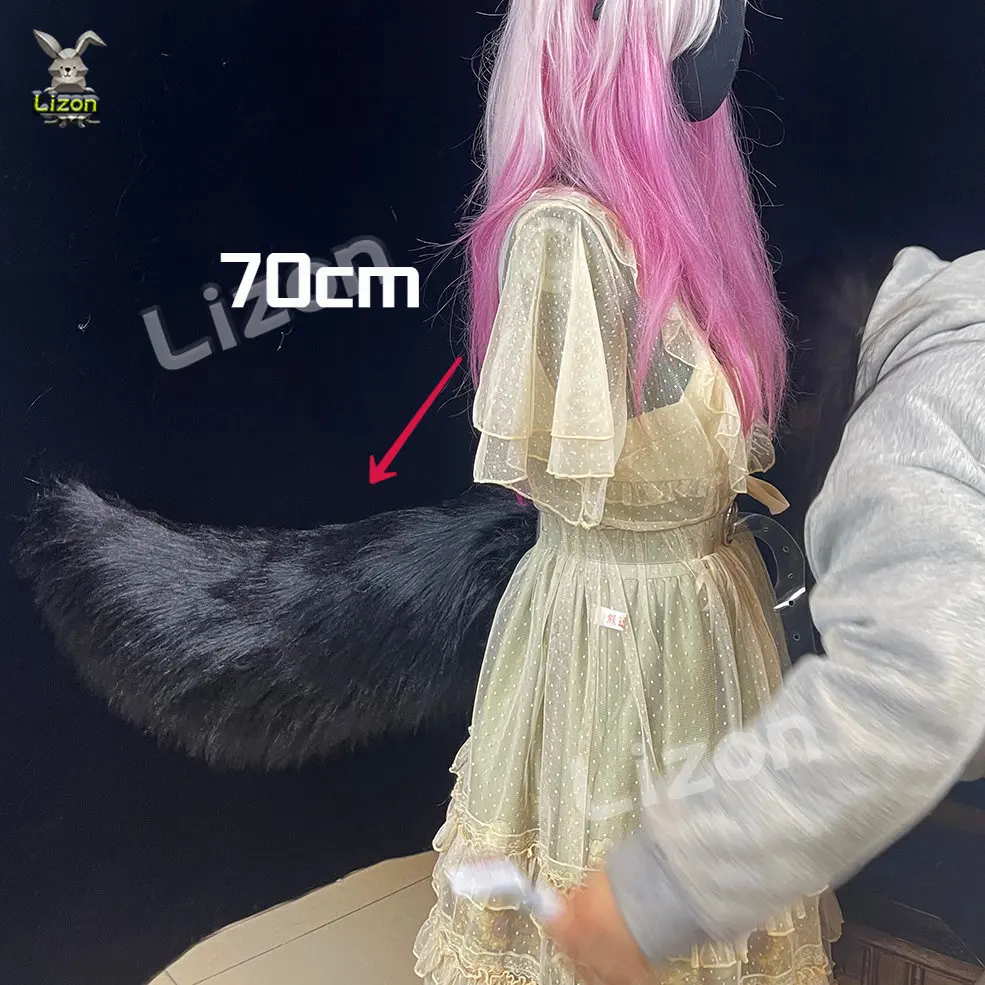 Anime Fox Tail Cosplay Elektrische staart Draadloze afstandsbediening Witte Fox Tail Zwarte dieren Staarten Oren Handgemaakte harige grote staart