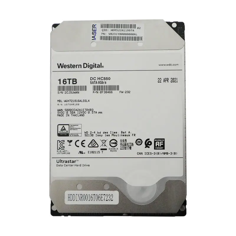 Original used HC550 HDD SATA 16TB 3.5'' LFF 7200 RPM 6Gb/s 256MB Cache Server Hard Drive WUH721816ALE6L4