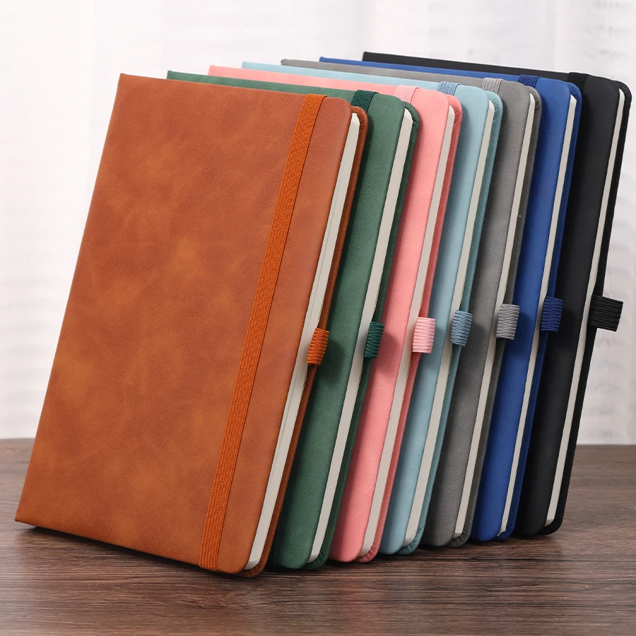 Vintage A5 leather strap notebook with leather notebook cover, personalized soft cover, and bookmark, perfect for business