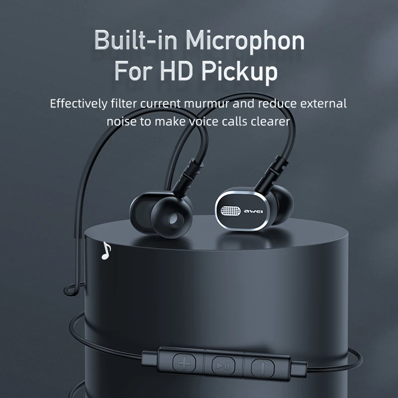 Awei TC-6 Headphone Type-c Kabel USB C Headphone Noise Cancelling Headset Warna Hitam untuk Semua Headphone Olahraga Grosir