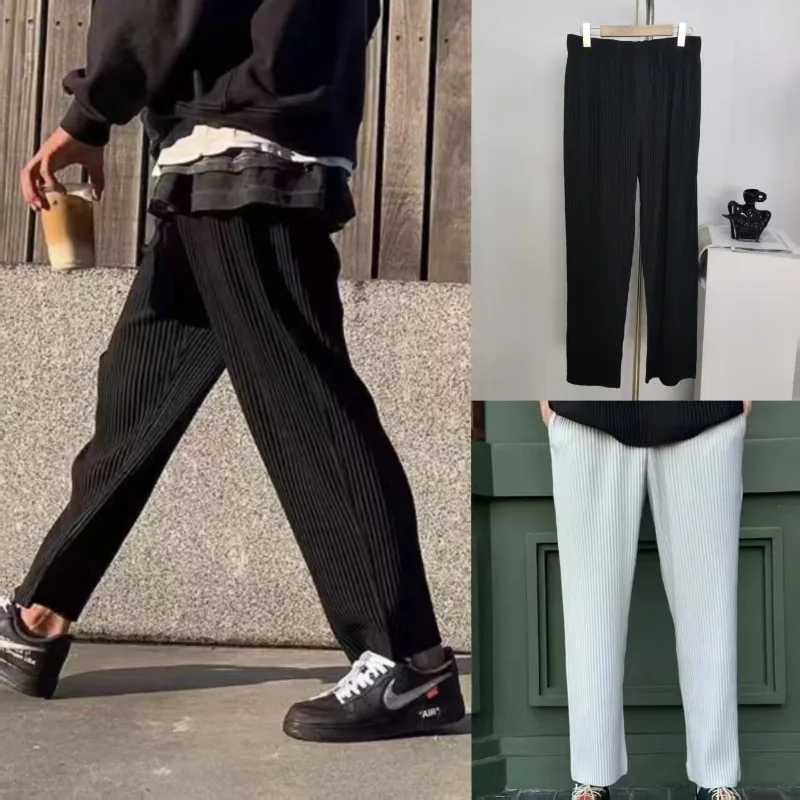 

Miyake Pleated Men's Straight Pants Solid Color Plus Size Casual Commuter Trousers 2025 Fall New Japanese Pants Men Clothing