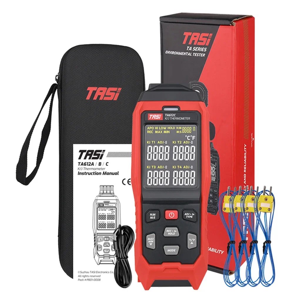 TASI Handheld Hygrothermograph Digital LCD Temperature Meter TA612C 4 Channels Type Thermocouple Thermometer -200~1372