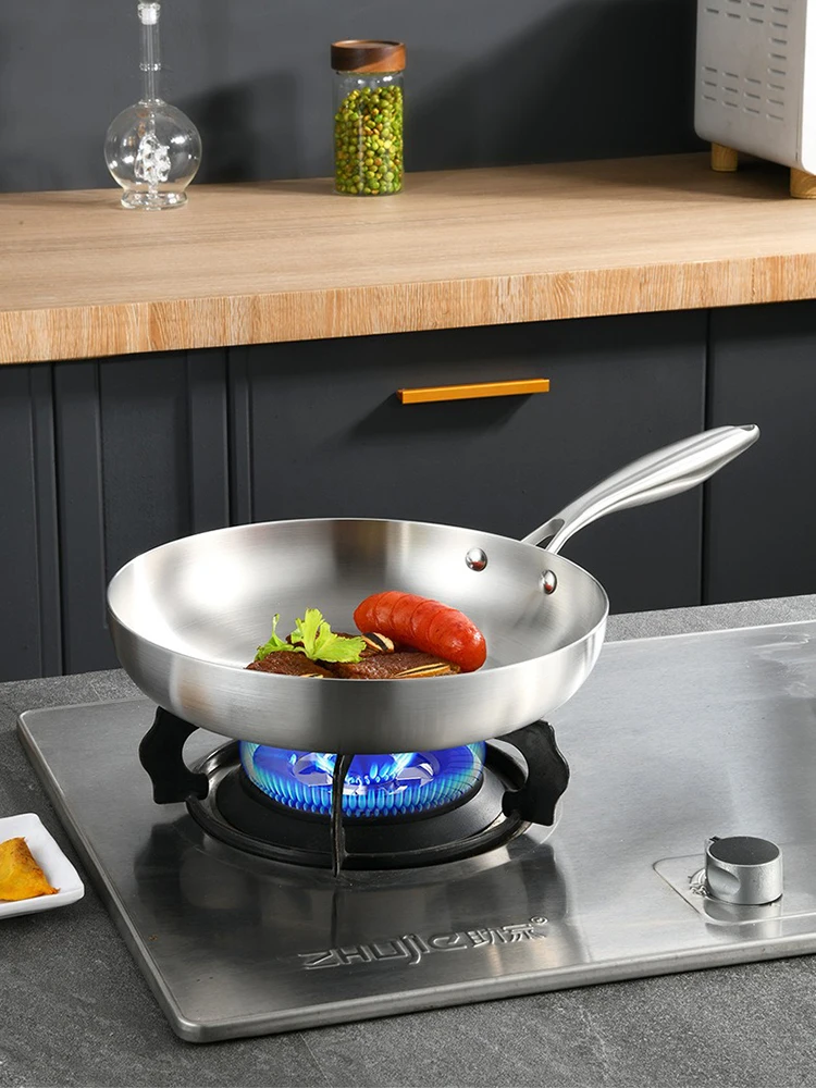 JUSTINLAU 3-teiliges Bratpfannen-Set 22/24/26/28CM 304 Edelstahl Bratpfanne 5-lagiger Stahl Antihaft-Pfannen Steak-Eierpfanne Für Alle Herdarten