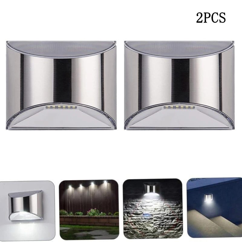 

2Pcs Solar Garden Light Stainless Steel Courtyard Wall Lamp Waterproof Outdoor Lighting Emergency Patio Step Garden Fence Street