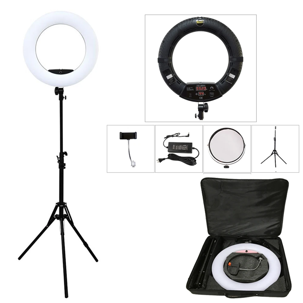 Yidoblo FD-480II LED Ringlamp Set Bi-color 96w Selfie Licht Videoringlamp met Lichtstatief Tas Led Make-up Ringlamp CRI95+