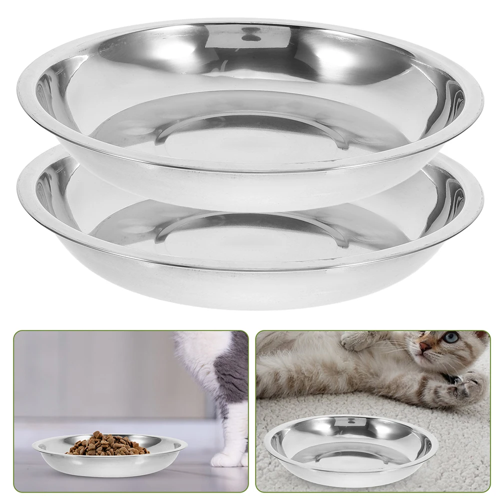 

4pcs Stainless Steel Pet Bowl Cat Food Dish Wide Flat Bowls Dog Stand Adjustable Feeding Plates Water Dishes
