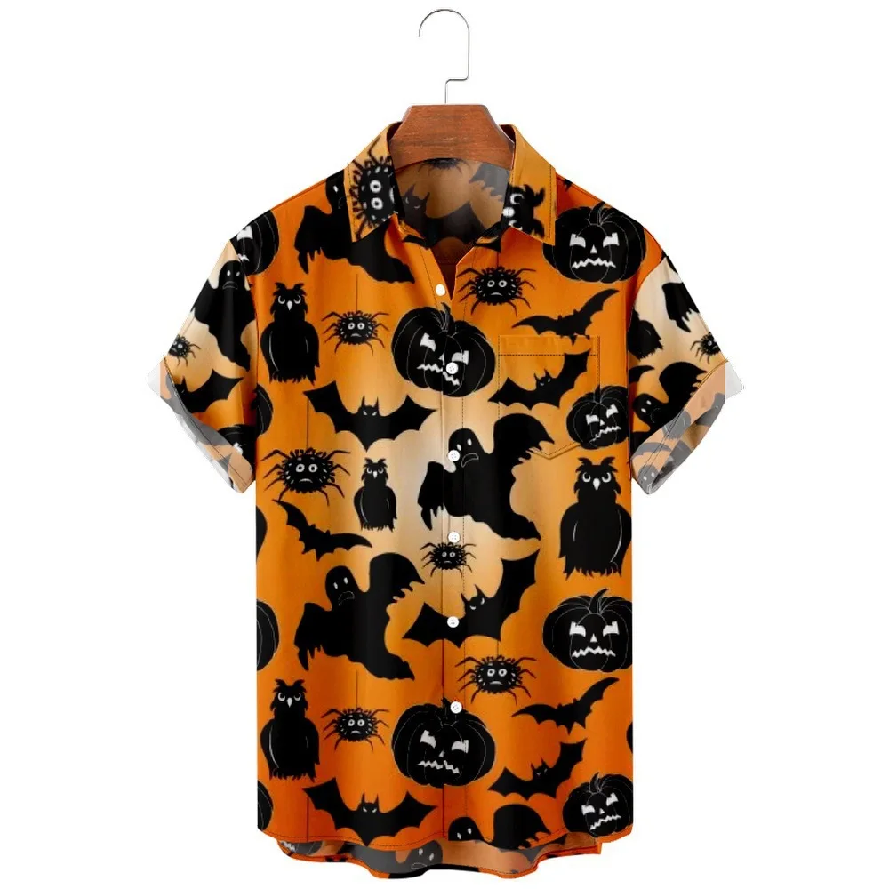 2024 Cat Shirts Men\'s Women\'s Hawaiian Shirts Halloween Vocation Blouses Spooky Beach Shirt Camisas Men\'s Clothing Skull