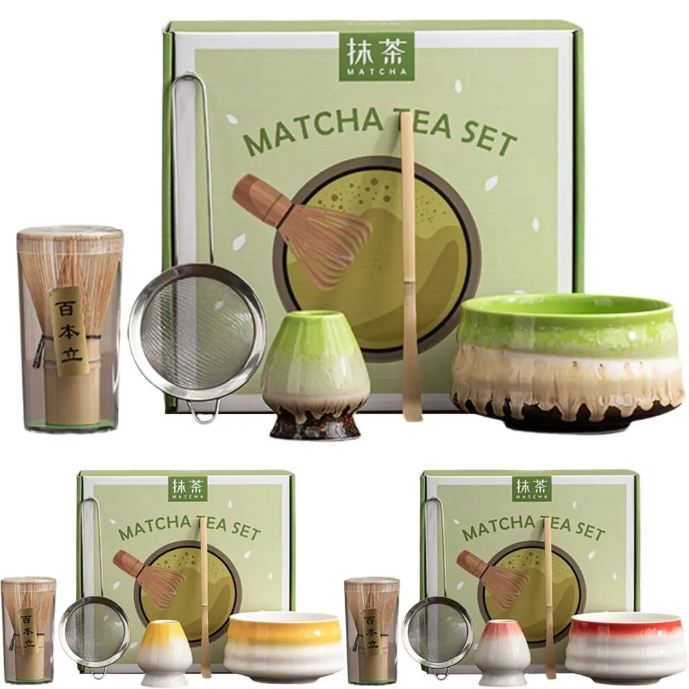 5PCS New Bamboo Ceramic Matcha Tea Set Reusable Traditional Stirring Brush Teaspoon Tea Sets Tea-making Tools