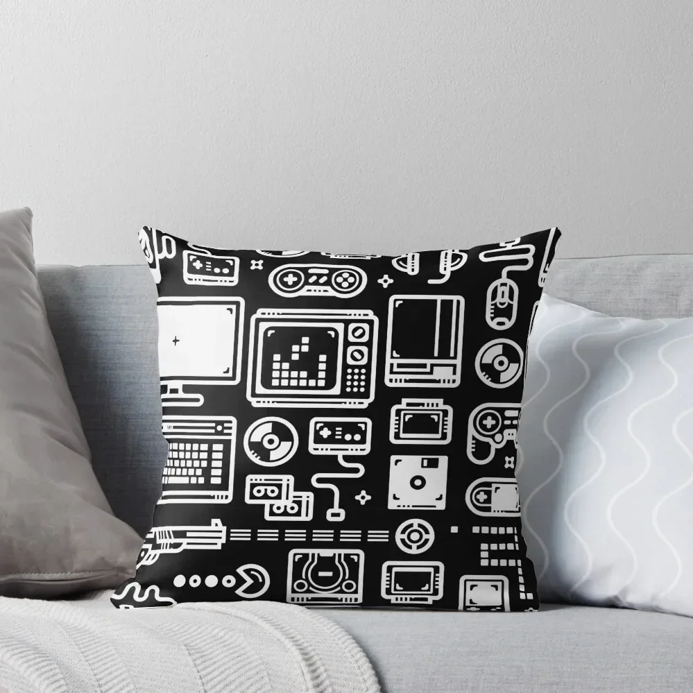 Retro Gamer Video Game Consoles, PC's, Controllers, Joysticks and Gamepads Throw Pillow Marble Cushion Cover pillow