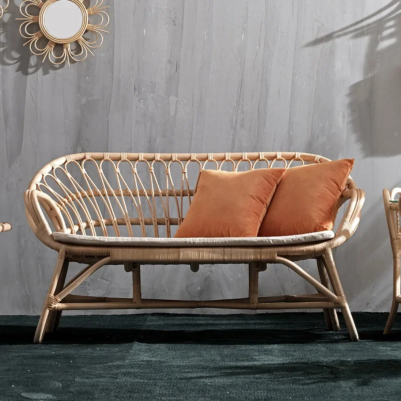 Nordic rattan sofa coffee table combination light luxury simple Indonesian real rattan sofa