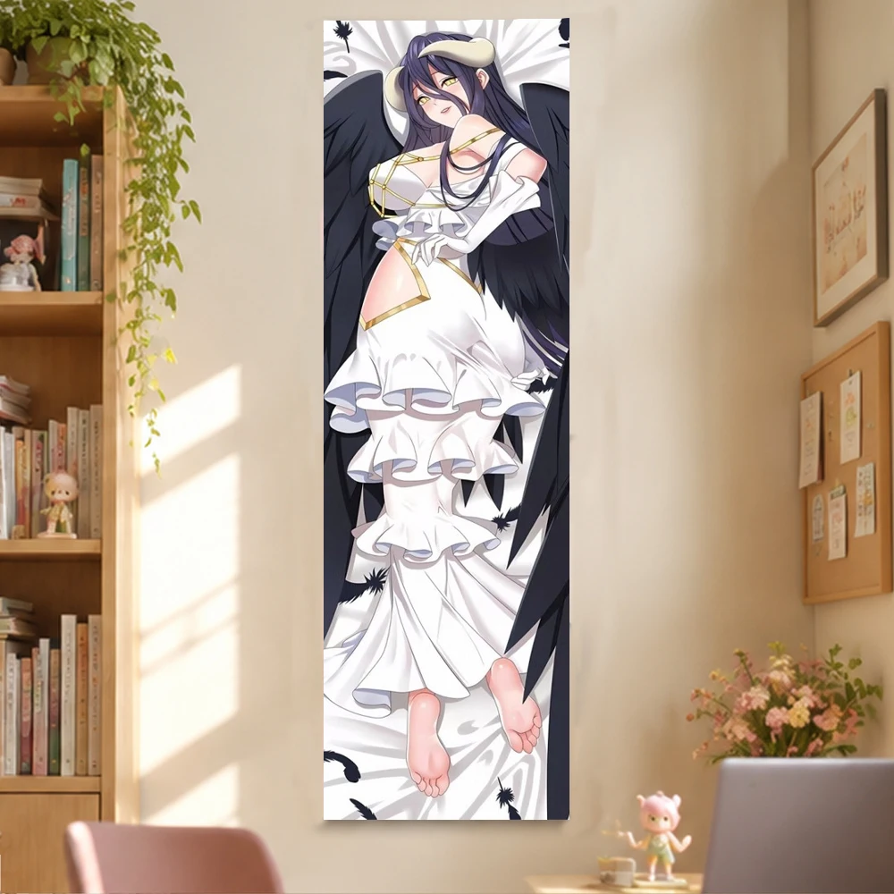 A-Albedo Overlord Tapestry Wall Hanging Vertical Anime Demon Girl Black Wings White Dress Horns Bedroom Dorm Home Decor Fans