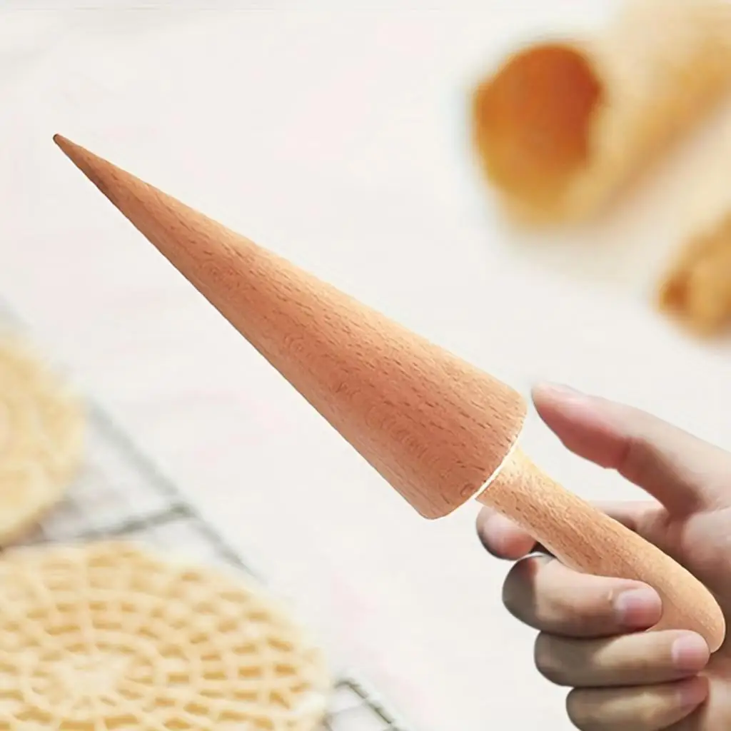 Pastry Roll Decorating Tool Wooden Waffle Cone Shaper for Ice Cream Cone Making Kitchen Baking Machine
