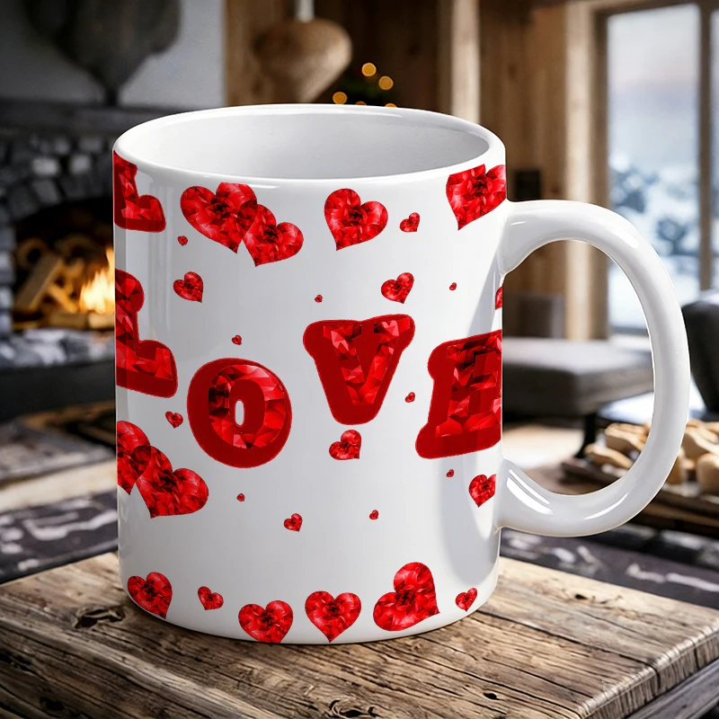 

Crystal Heart 'LOVE' Ceramic Mug, Coffee Cup, Milk Cup, Office Tea Cup, Drinking Cup, Fade-Resistant, Gift for Friends