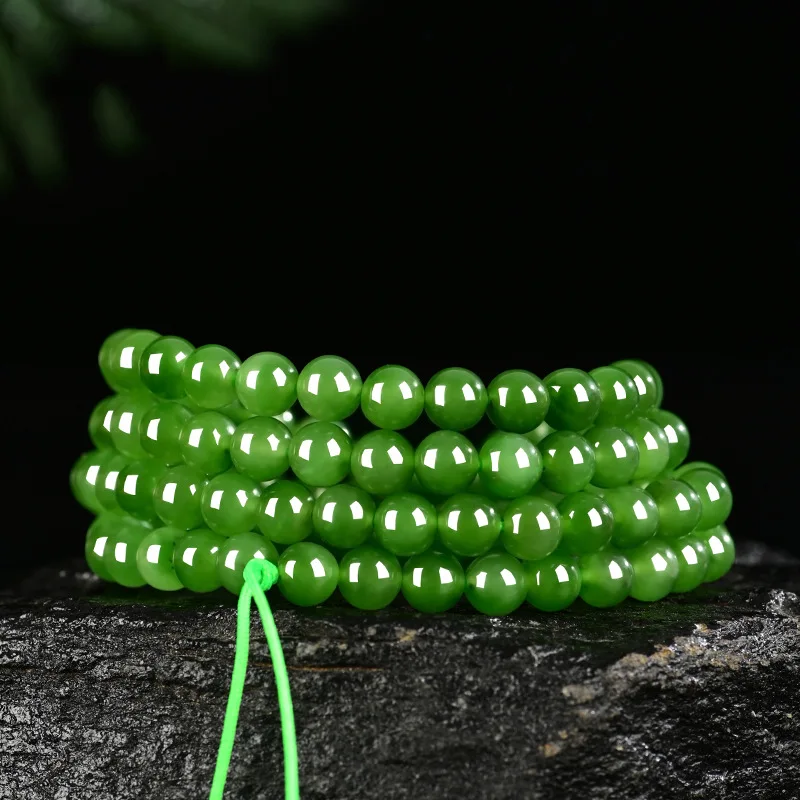 Hetian Jadeite Round Bead Necklace Pendant With Multi-Strand Jade Bracelet, 6Mm, 108 Beads